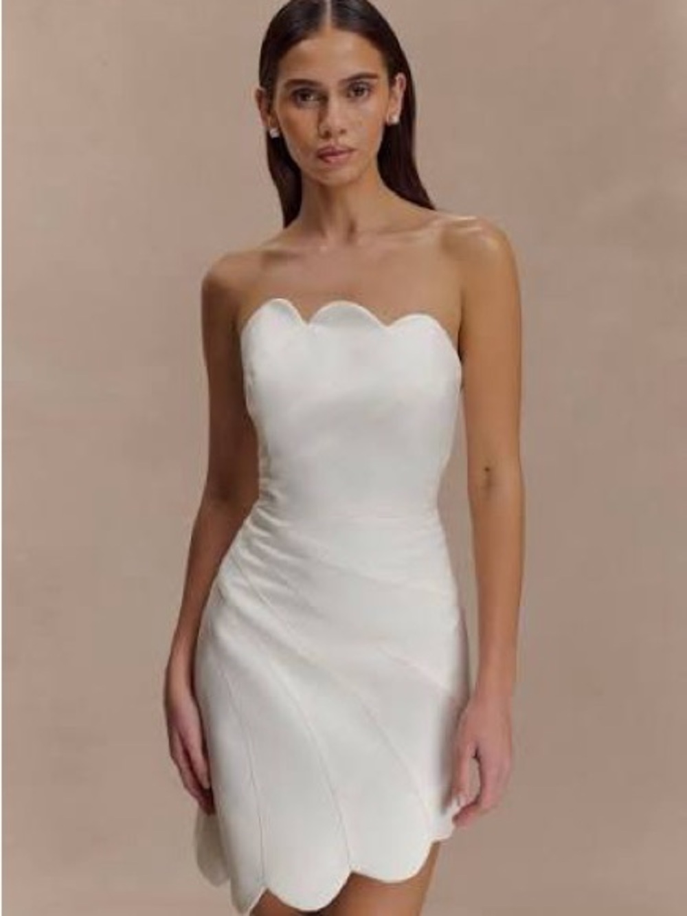 Meshki Atenea White Strapless Scallop-Hem Mini Dress - NWT